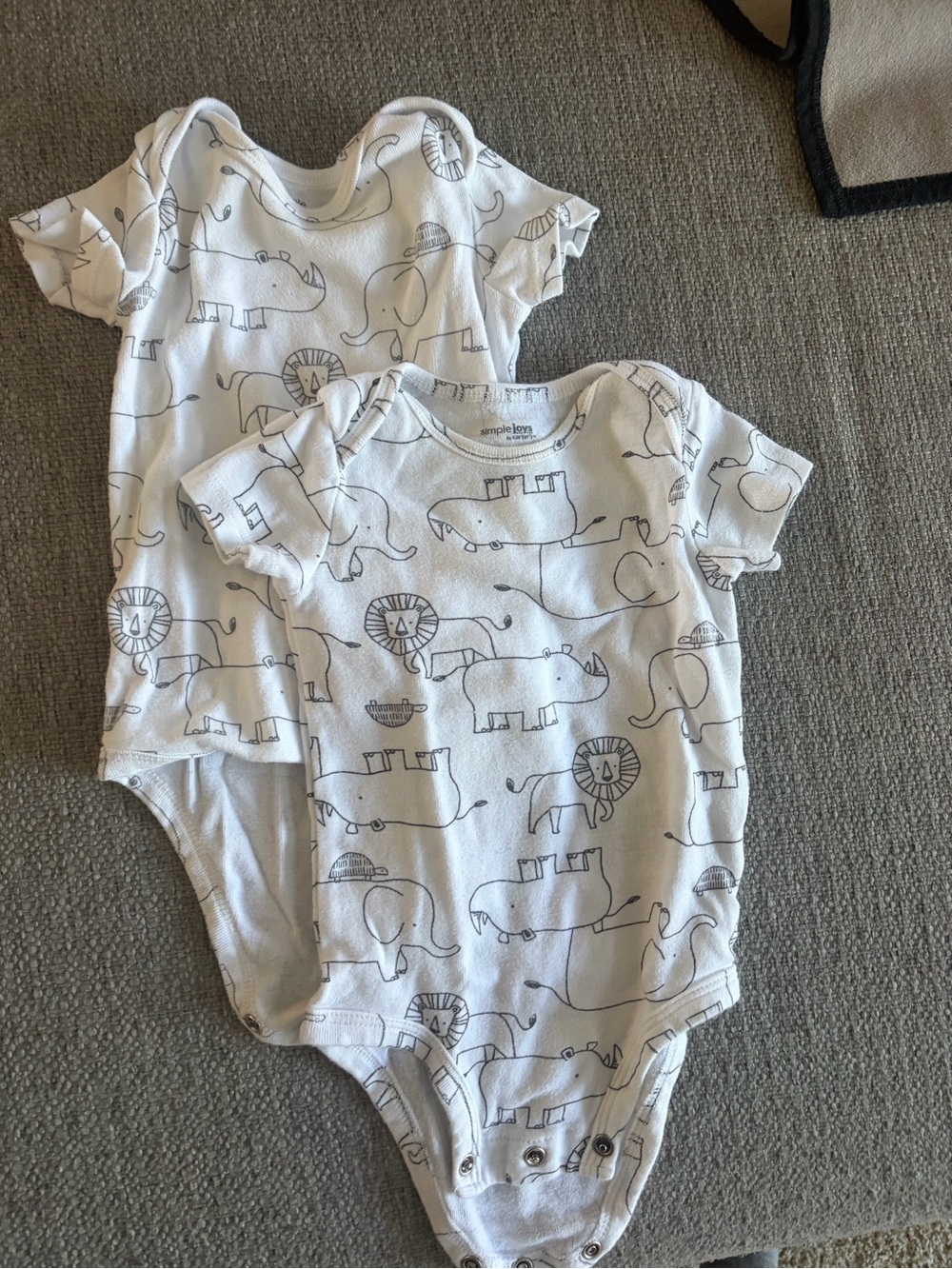 Carters White & Gray Safari Animal Short-Sleeve Baby One-Piece (2-Pack)